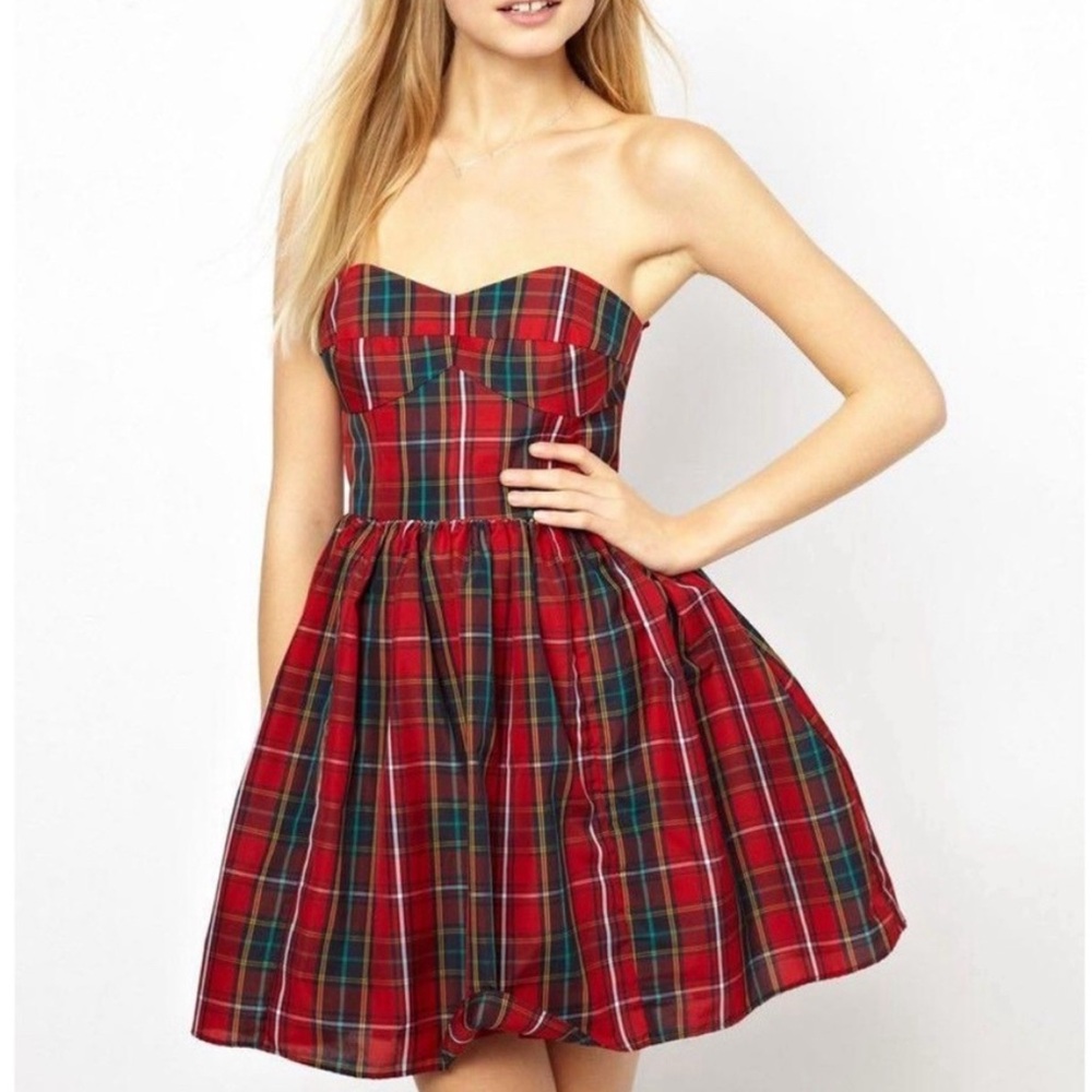 Jack Wills Holiday Plaid Strapless Dress